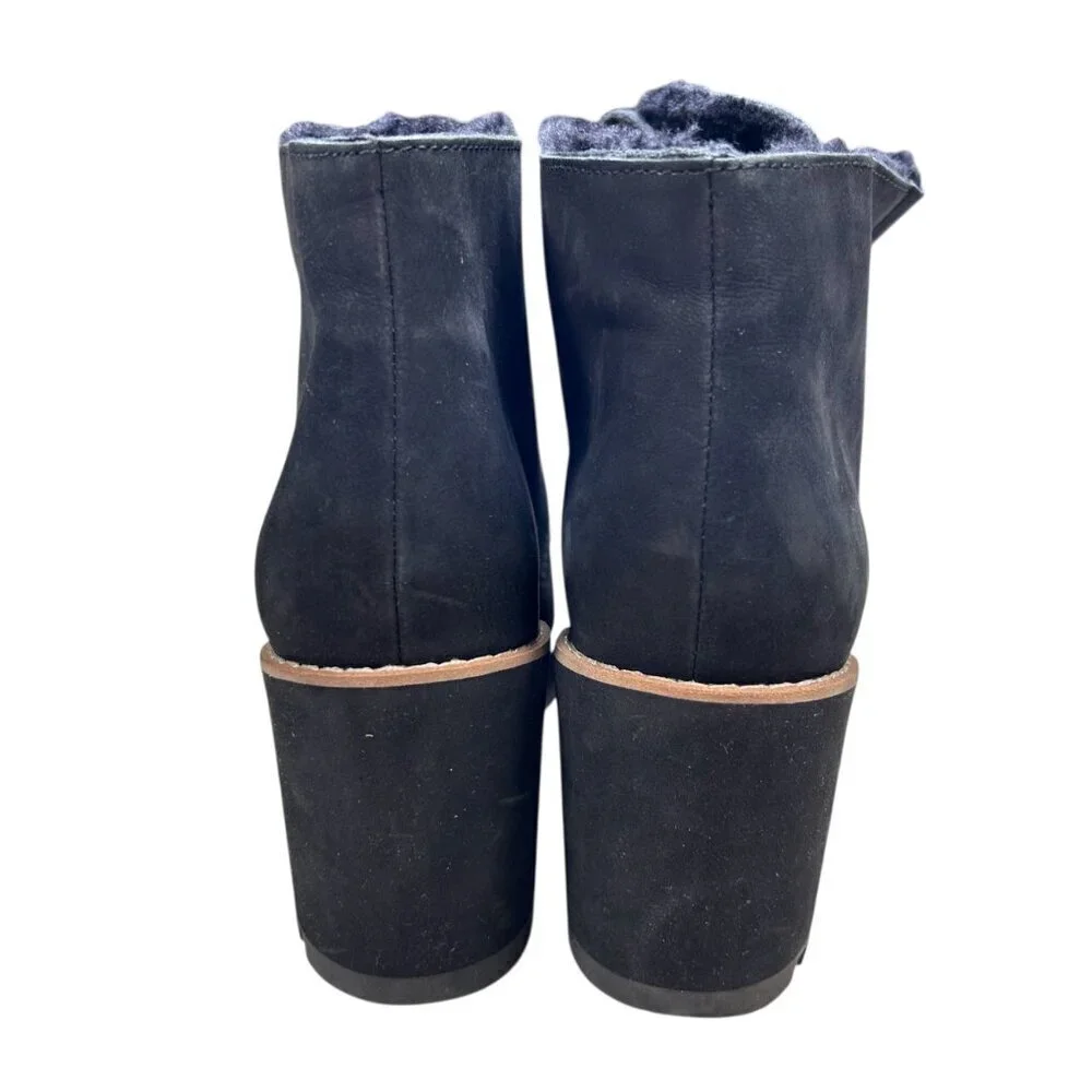 Eileen Fisher Alpine Wedge Suede Shearling Boot 8.5 Lace Up Black Cabincore Cozy